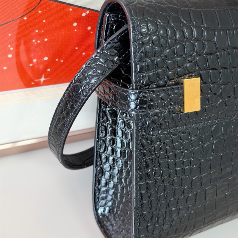 YSL 曼哈頓鰐魚壓紋牛皮黑金 小號 尺寸約24×18×6cm 附件:肩帶 防塵袋-4