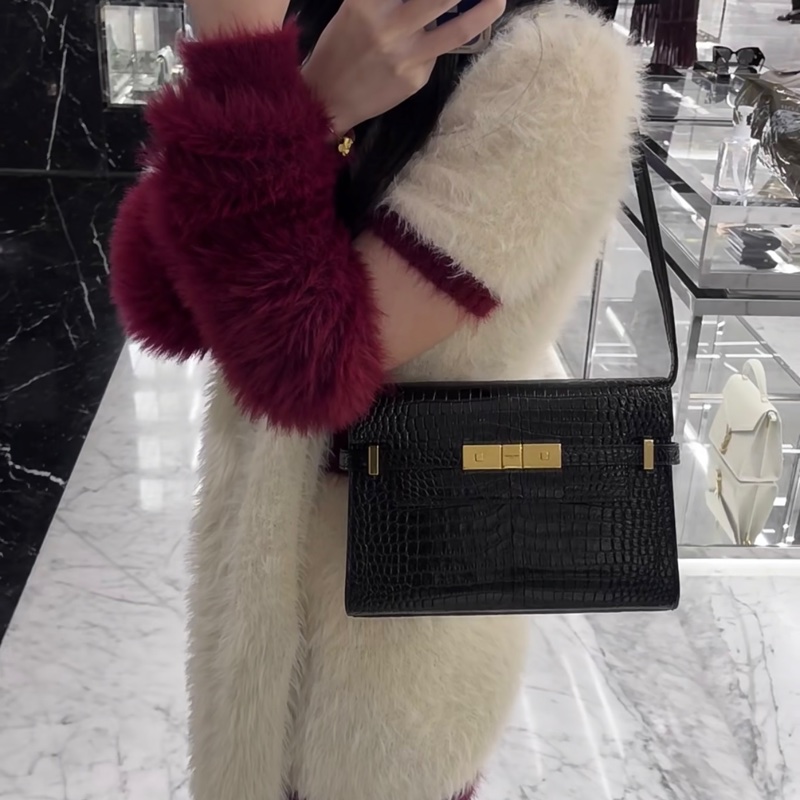 YSL 曼哈頓鰐魚壓紋牛皮黑金 小號 尺寸約24×18×6cm 附件:肩帶 防塵袋-9