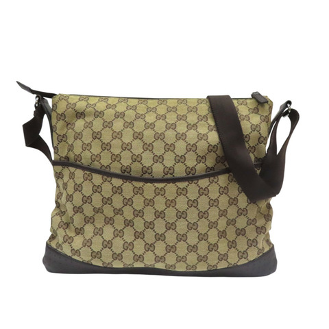 棕色 緹花帆布 牛皮 肩背包【GUCCI 古馳】 145856