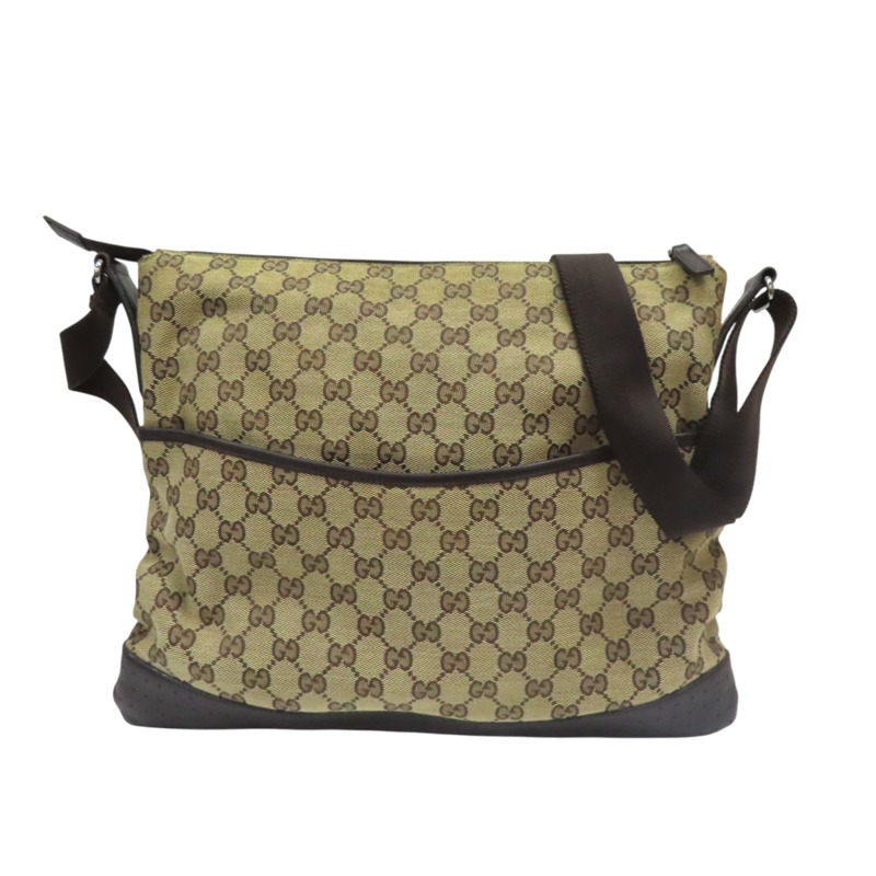 棕色 緹花帆布 牛皮 肩背包【GUCCI 古馳】 145856-0