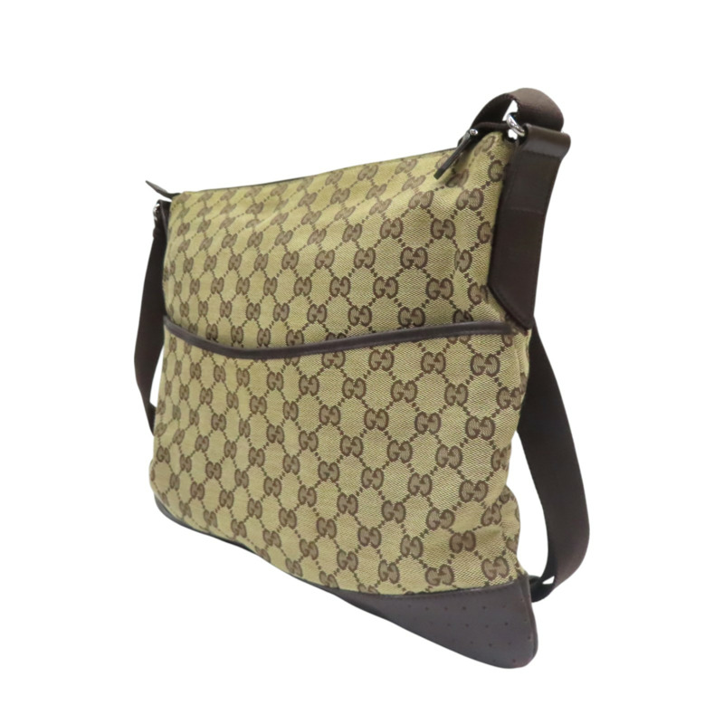 棕色 緹花帆布 牛皮 肩背包【GUCCI 古馳】 145856-2