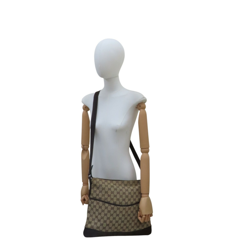 棕色 緹花帆布 牛皮 肩背包【GUCCI 古馳】 145856-10