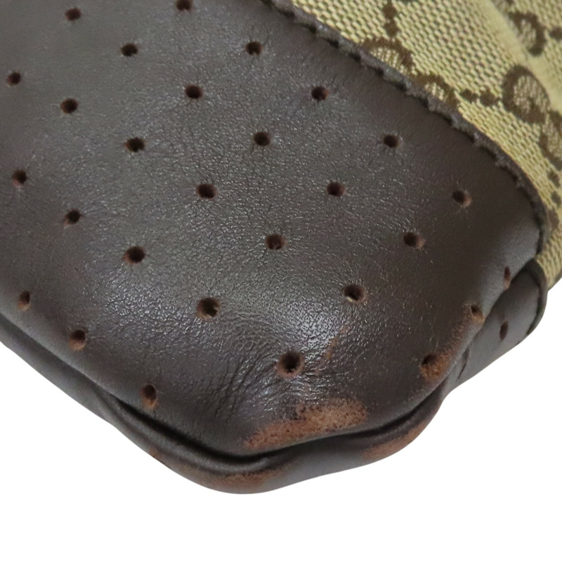 棕色 緹花帆布 牛皮 肩背包【GUCCI 古馳】 145856-14