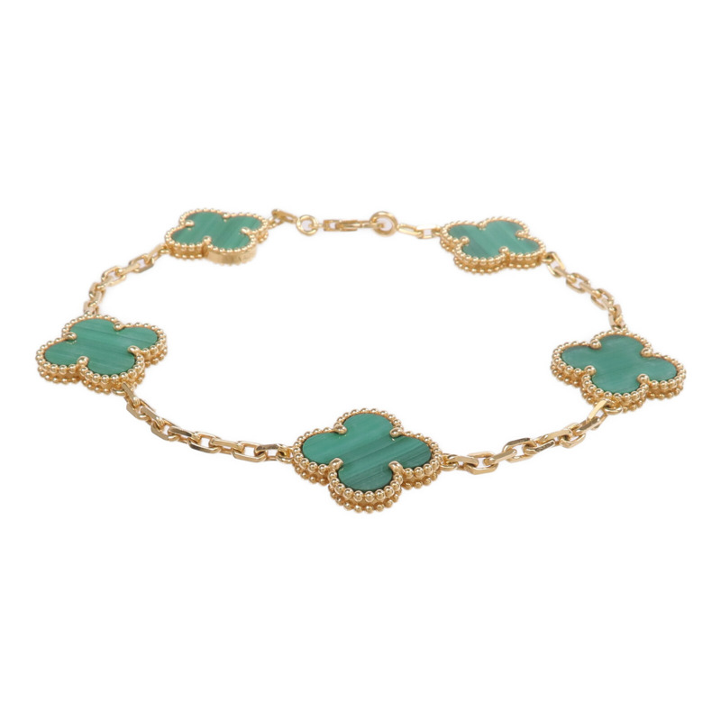 Van Cleef & Arpels 18K黃金Vintage Alhambra Bracelet 5 motifs孔雀石手鏈-2