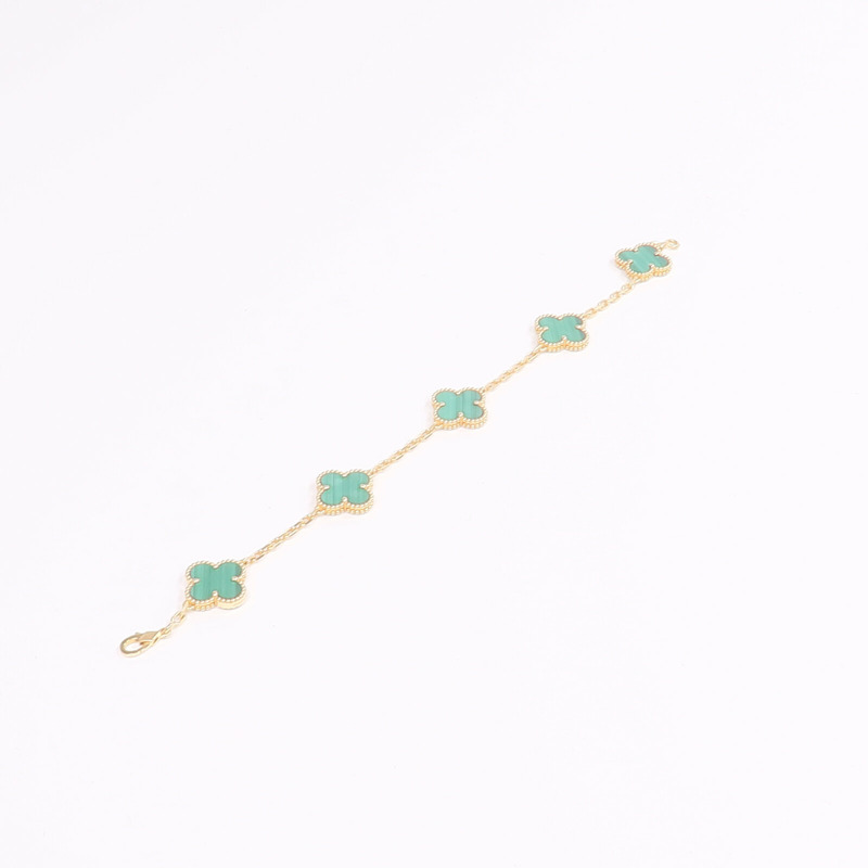 Van Cleef & Arpels 18K黃金Vintage Alhambra Bracelet 5 motifs孔雀石手鏈-6