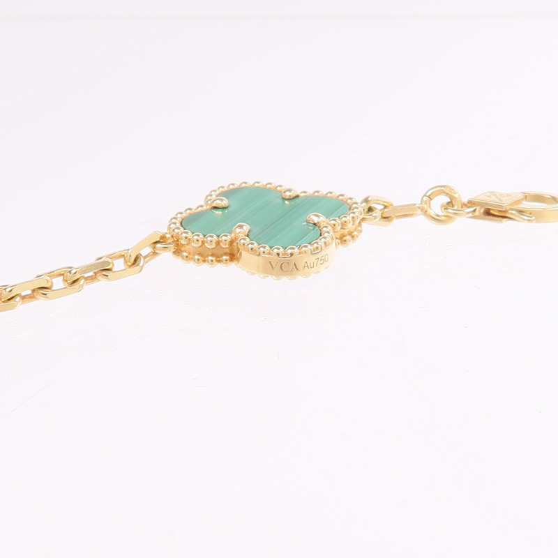 Van Cleef & Arpels 18K黃金Vintage Alhambra Bracelet 5 motifs孔雀石手鏈-7