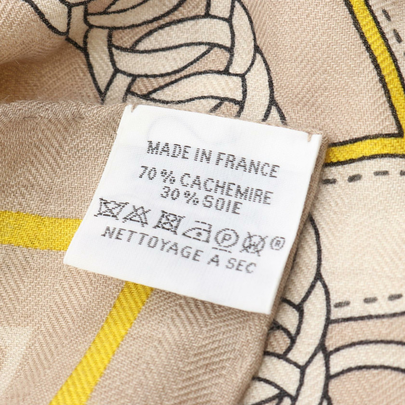 Euma Carre 140 LA PROMENADE DU MATIN 絲巾披肩,真絲羊絨混紡,米色,二手-3