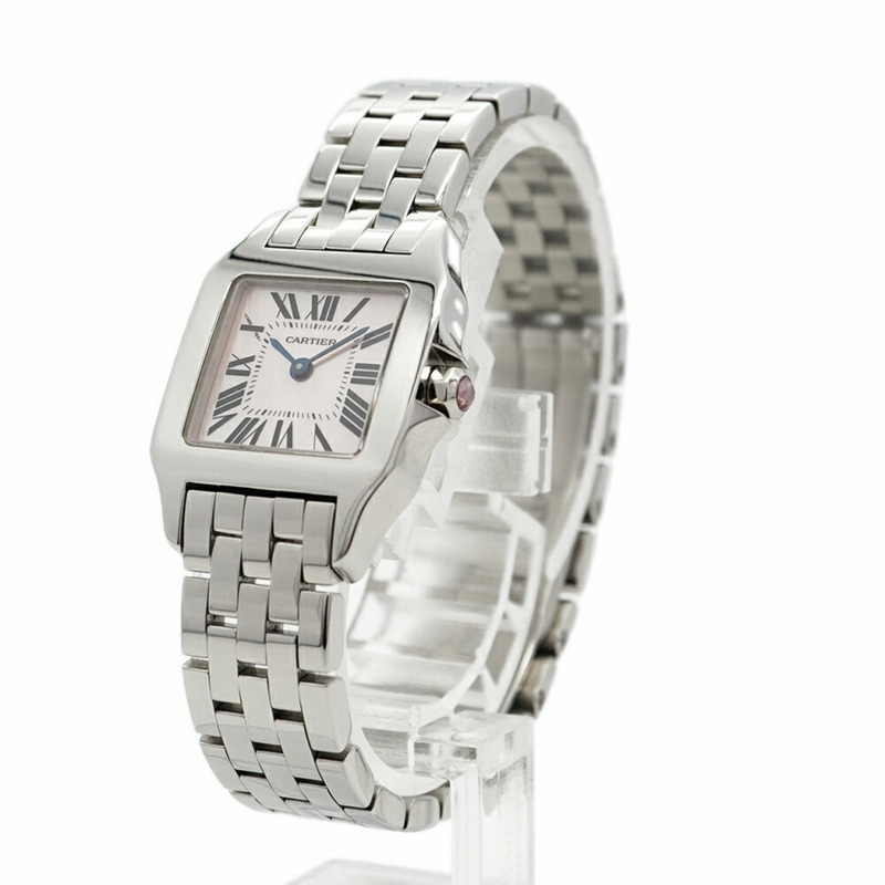 卡地亞 Santos Demoiselle SM W25075Z5 粉紅錶盤女士腕錶-2