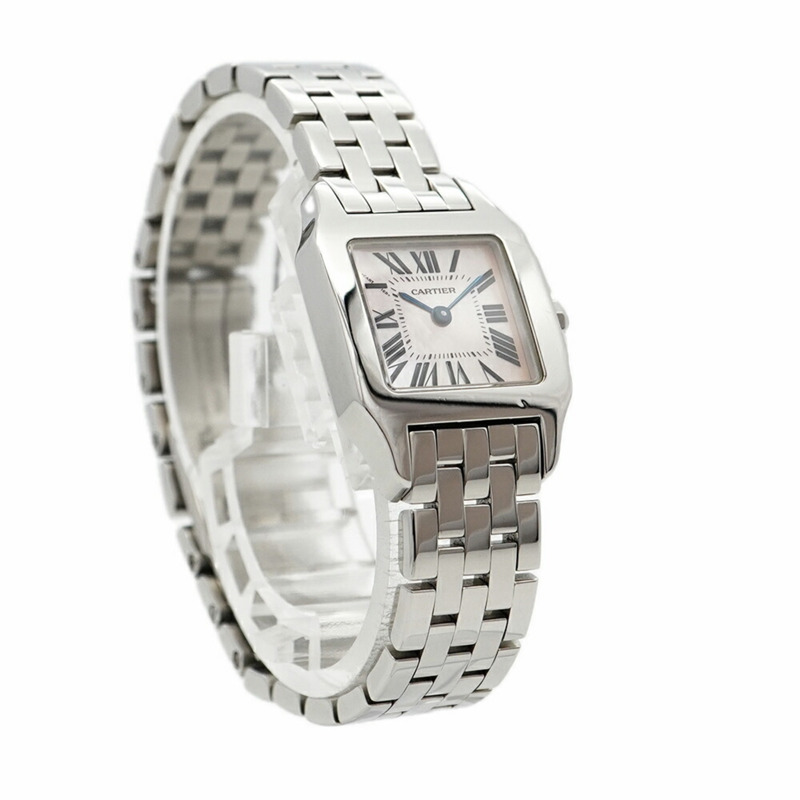 卡地亞 Santos Demoiselle SM W25075Z5 粉紅錶盤女士腕錶-3