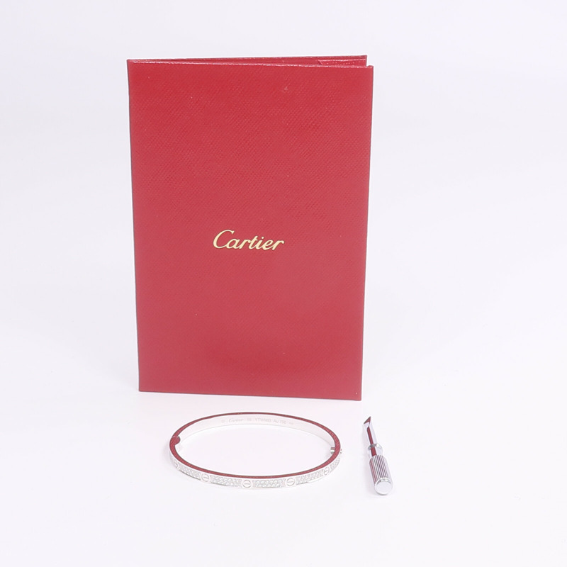 CARTIER 18K白金Love Bangle SM Full Diamond鑽石手鐲Cartier#16-8