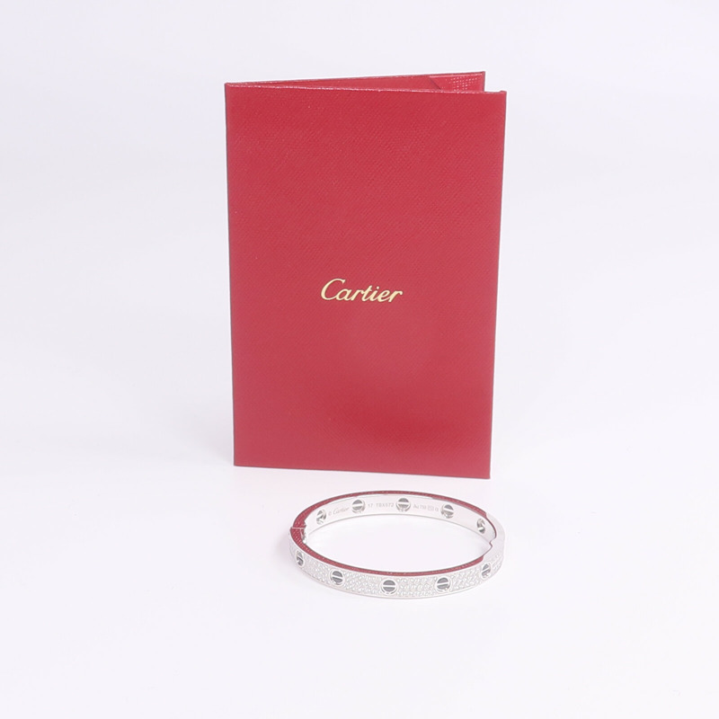 CARTIER 18K白金/陶瓷Love Bracelet鑽石手鐲Cartier#17-8