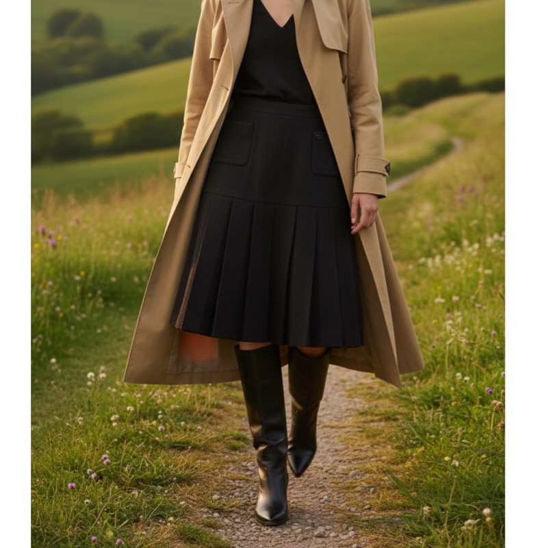 🍒【老佛爺巔峰作】CHANEL 05A 雙口袋經典百褶裙 2F260217-1-1