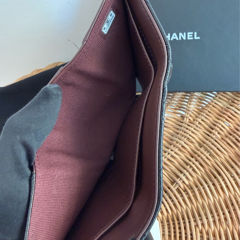 二手CHANEL黑色荔枝皮金釦小型三折短夾AP0230-9