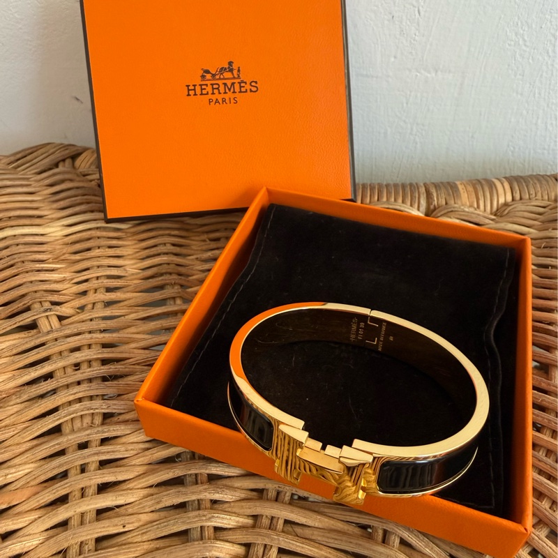 近新HERMES CLIC H黑色金釦H手環-0