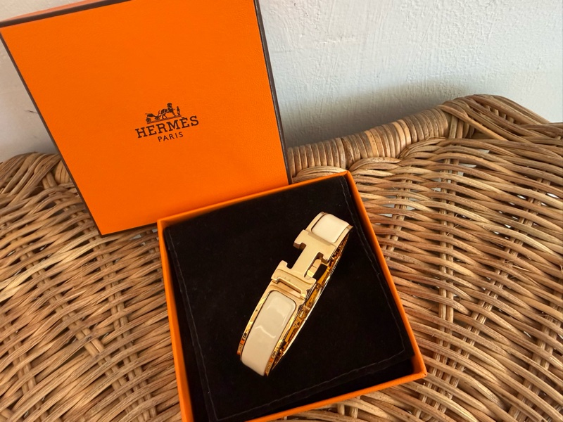 二手HERMES CLIC H栗子色金釦H手環-0