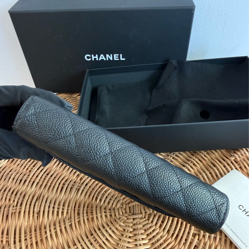 二手真品CHANEL黑色荔枝皮金釦coco翻蓋長夾AP0241-3