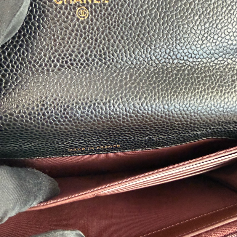 二手真品CHANEL黑色荔枝皮金釦coco翻蓋長夾AP0241-10