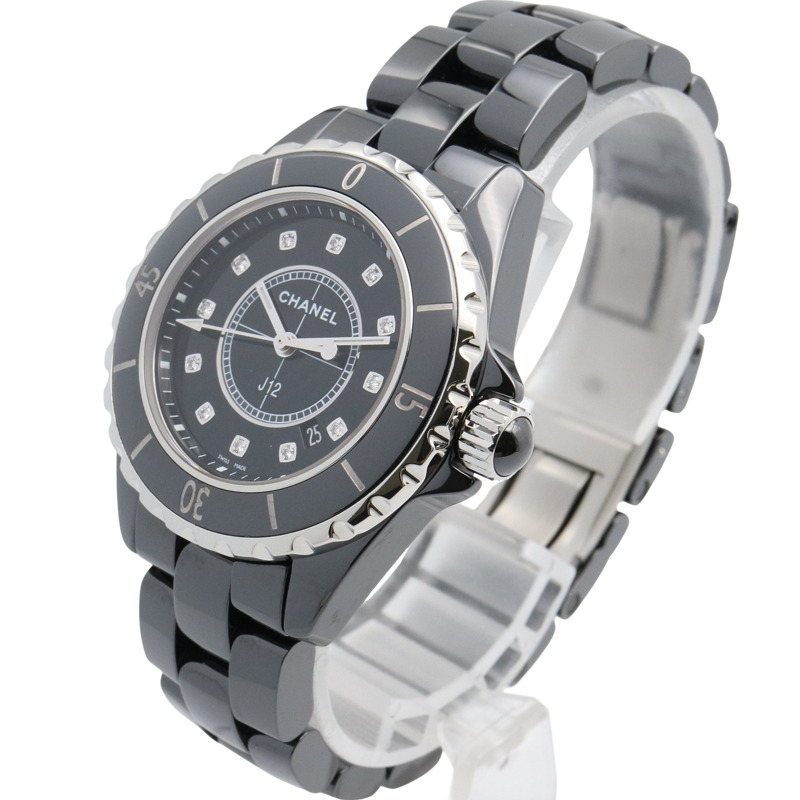 黑色錶盤 陶瓷 鑽石 不鏽鋼 J12 腕錶【CHANEL 香奈兒】 H5701-1