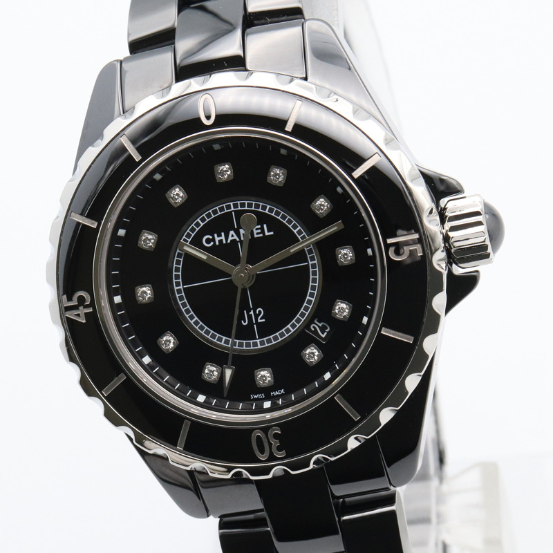 黑色錶盤 陶瓷 鑽石 不鏽鋼 J12 腕錶【CHANEL 香奈兒】 H5701-2
