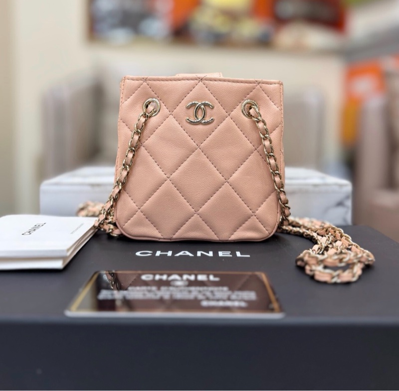 【97新 ✨ 全網最低價！】Chanel 香奈兒 22C 小廢包 淡橘粉 金扣 單肩斜挎包（下單前先詢問庫存❗️)-1