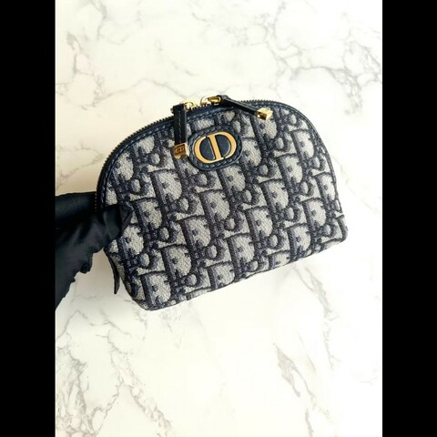 【LA LUNE】Christian Dior藍色老花30 Montaigne皮革包 中古包 化妝包 手拿包