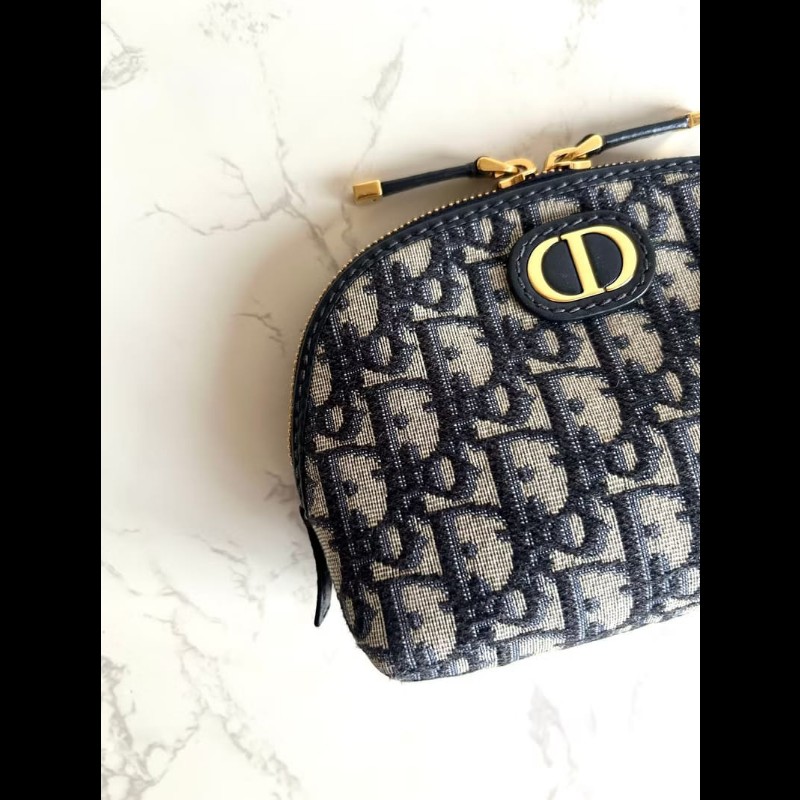 【LA LUNE】Christian Dior藍色老花30 Montaigne皮革包 中古包 化妝包 手拿包-1