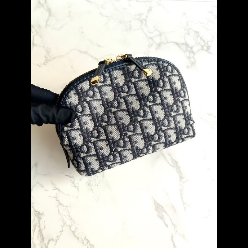 【LA LUNE】Christian Dior藍色老花30 Montaigne皮革包 中古包 化妝包 手拿包-4