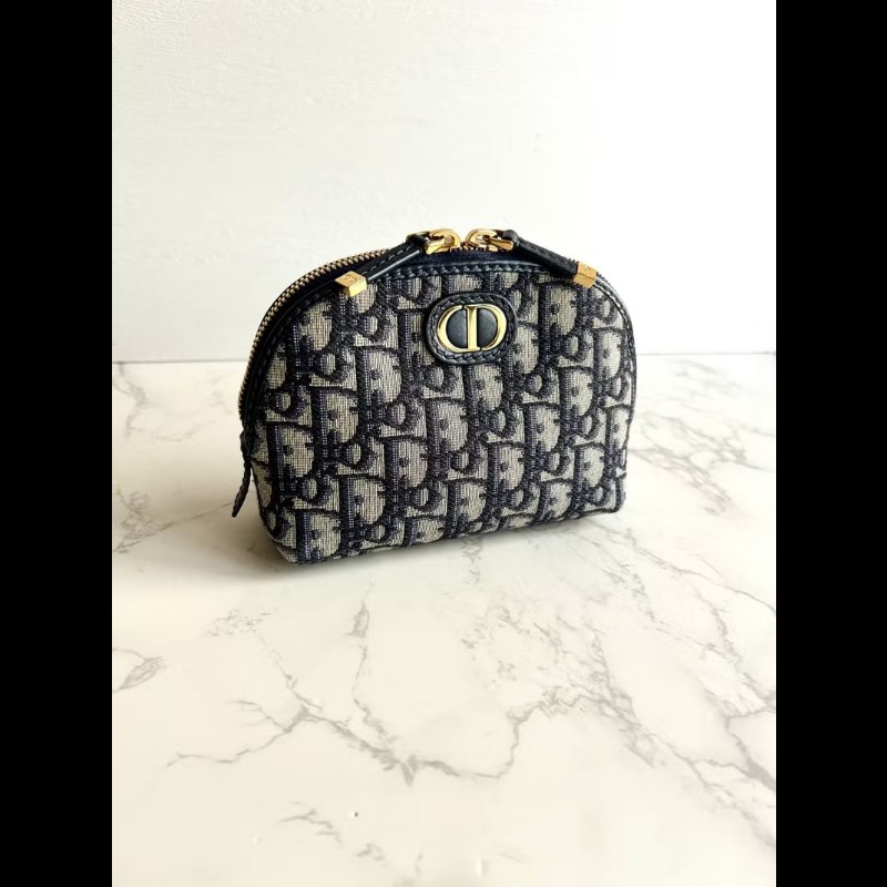 【LA LUNE】Christian Dior藍色老花30 Montaigne皮革包 中古包 化妝包 手拿包-6