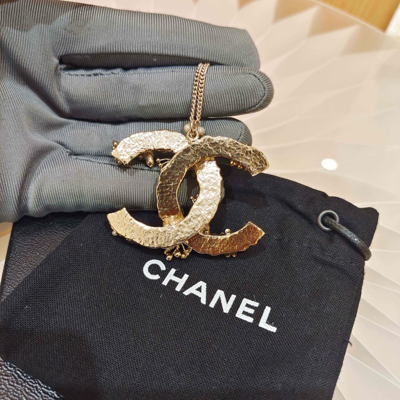 Chanel 經典雙C立體鑲嵌項鍊 鑲嵌水晶與小珍珠 附件:塵袋盒子-3