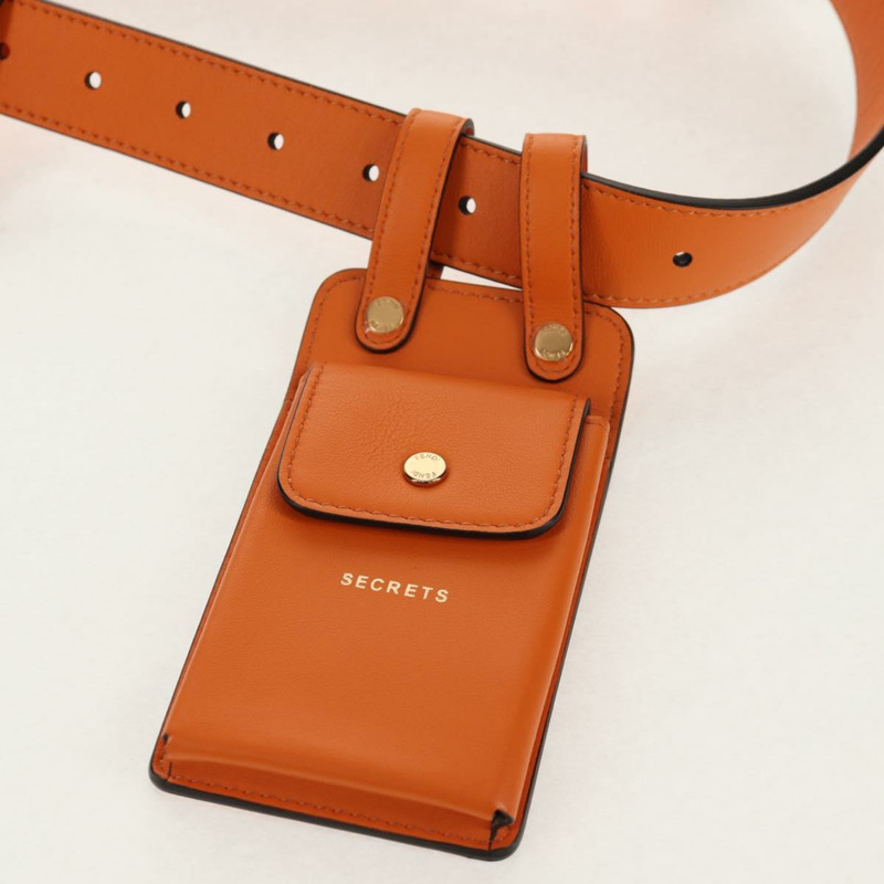 【日本直送】FENDI 多功能配件腰帶 皮革 橙色 金色 正品 154935M-6