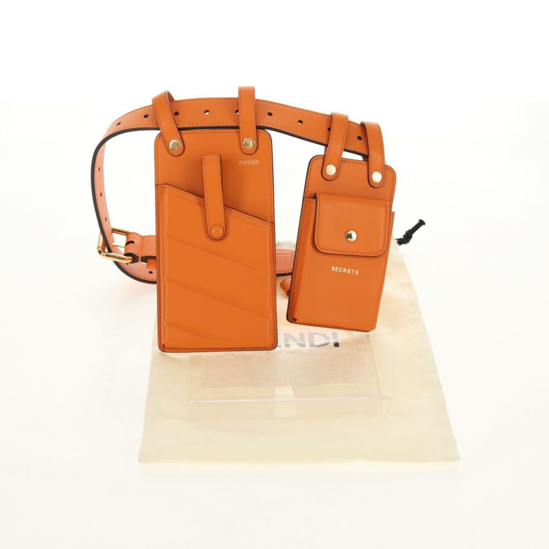【日本直送】FENDI 多功能配件腰帶 皮革 橙色 金色 正品 154935M-11