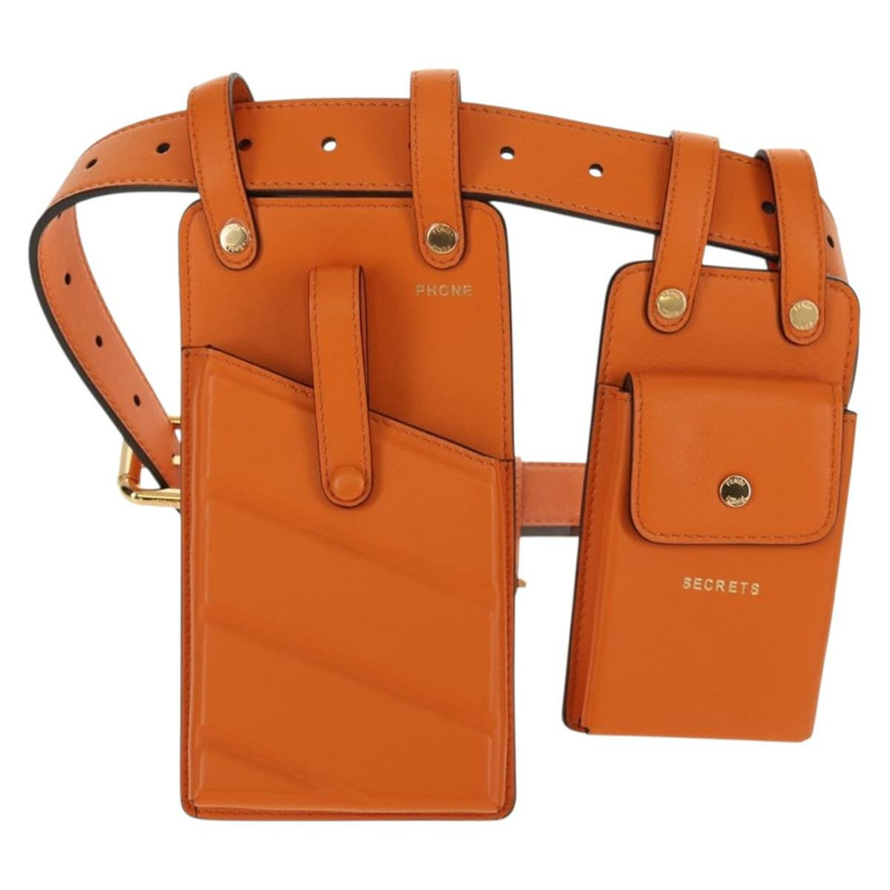 【日本直送】FENDI 多功能配件腰帶 皮革 橙色 金色 正品 154935M-12