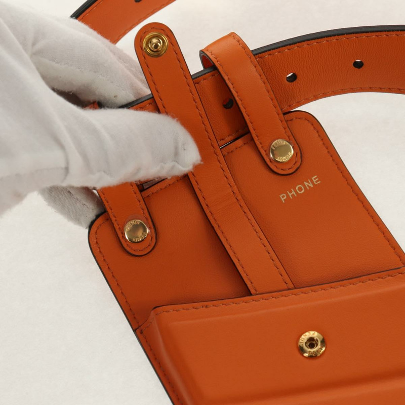 【日本直送】FENDI 多功能配件腰帶 皮革 橙色 金色 正品 154935M-17