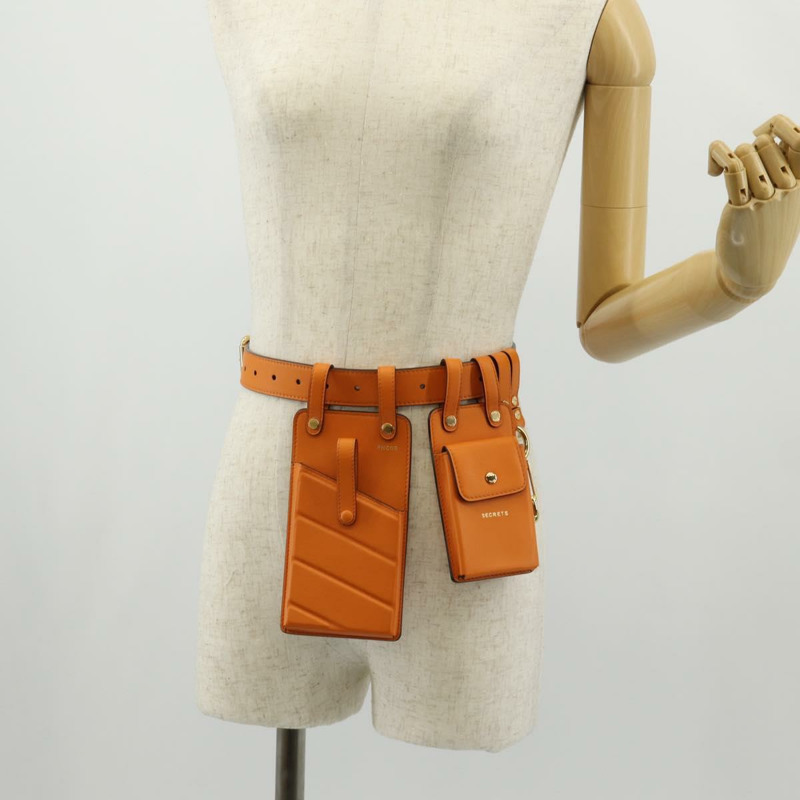 【日本直送】FENDI 多功能配件腰帶 皮革 橙色 金色 正品 154935M-20