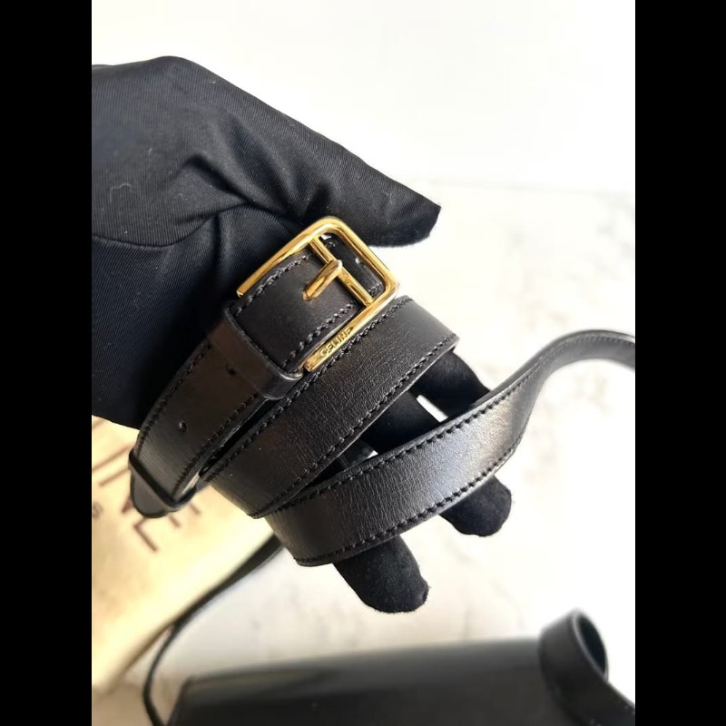 【LA LUNE】稀有中古包 Celine黑金星球幾何盒子包 斜背包 單肩包 側背包古董-4