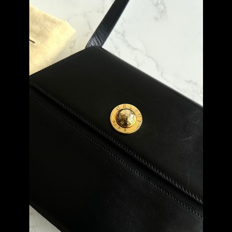 【LA LUNE】稀有中古包 Celine黑金星球幾何盒子包 斜背包 單肩包 側背包古董-5