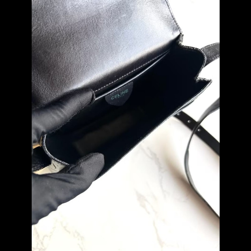 【LA LUNE】稀有中古包 Celine黑金星球幾何盒子包 斜背包 單肩包 側背包古董-6