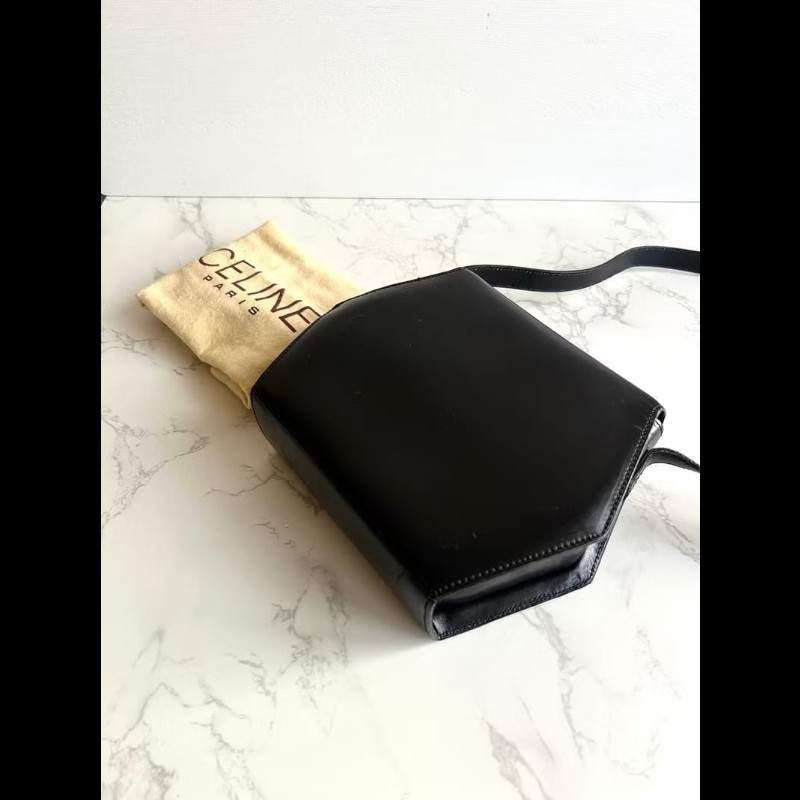 【LA LUNE】稀有中古包 Celine黑金星球幾何盒子包 斜背包 單肩包 側背包古董-7