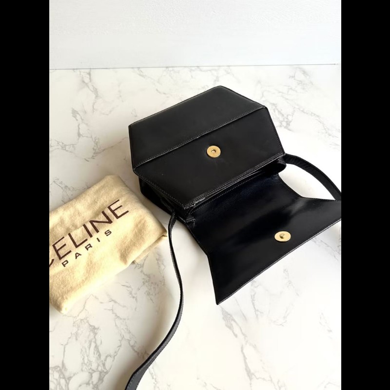 【LA LUNE】稀有中古包 Celine黑金星球幾何盒子包 斜背包 單肩包 側背包古董-8
