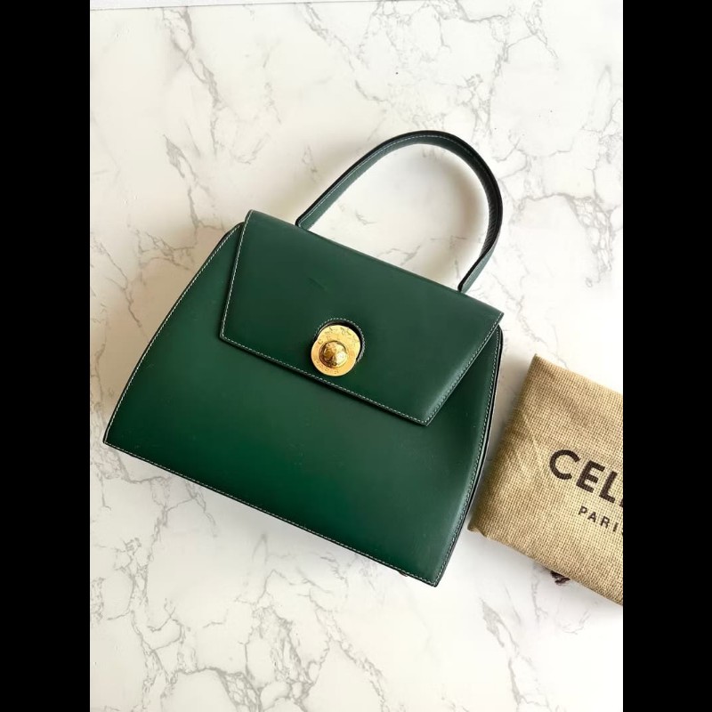 【LA LUNE】絕版中古包Celine旋轉星球綠色凱莉包 手提包 古董包 二手包 古著-0