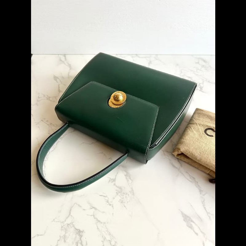 【LA LUNE】絕版中古包Celine旋轉星球綠色凱莉包 手提包 古董包 二手包 古著-3