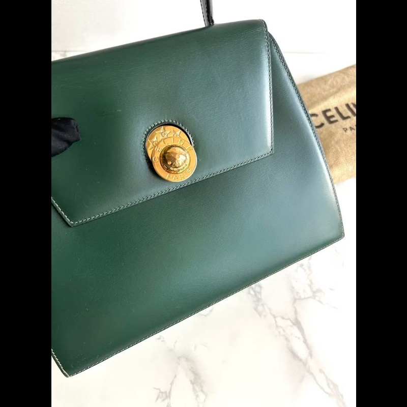 【LA LUNE】絕版中古包Celine旋轉星球綠色凱莉包 手提包 古董包 二手包 古著-6