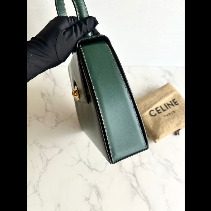 【LA LUNE】絕版中古包Celine旋轉星球綠色凱莉包 手提包 古董包 二手包 古著-8
