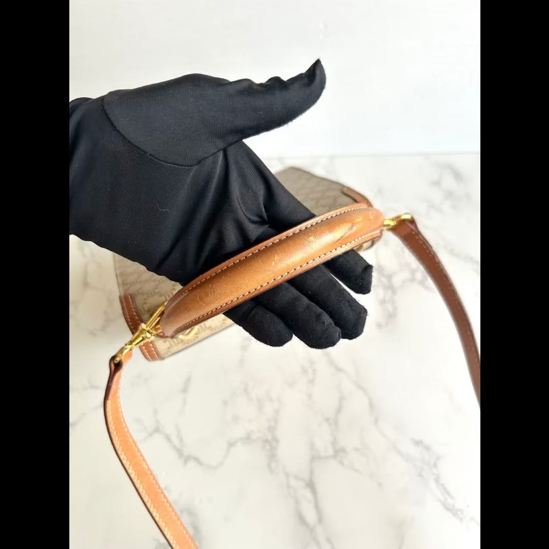 【LA LUNE】絕版中古包 Celine米咖色老花小號凱莉 斜背包 單肩包 側背包古董-7