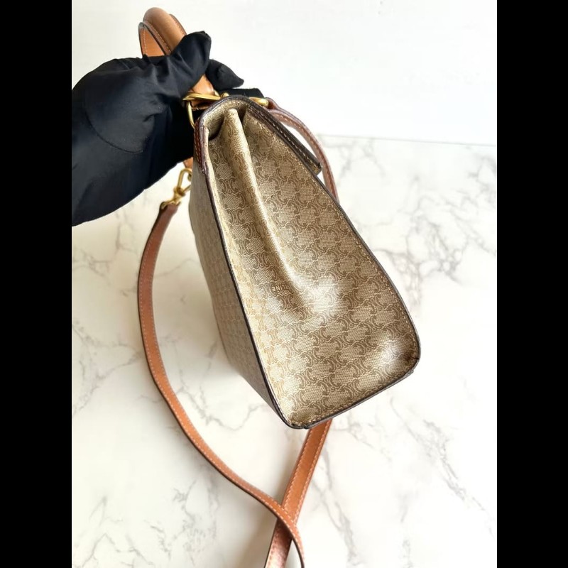 【LA LUNE】絕版中古包 Celine米咖色老花小號凱莉 斜背包 單肩包 側背包古董-8