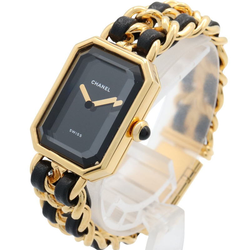 Premiere S 石英腕錶 黑色錶盤 鍍金 皮革錶帶【CHANEL 香奈兒】 H0001-1