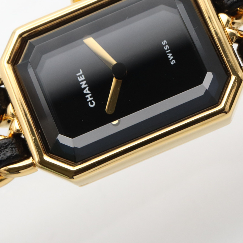 Premiere S 石英腕錶 黑色錶盤 鍍金 皮革錶帶【CHANEL 香奈兒】 H0001-7