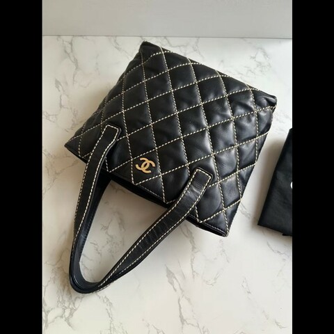 【LA LUNE】稀有中古包 Chanel Vivian黑色皮革托特包 單肩包 側背包 古著包
