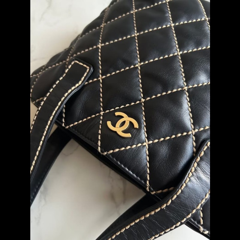 【LA LUNE】稀有中古包 Chanel Vivian黑色皮革托特包 單肩包 側背包 古著包-1