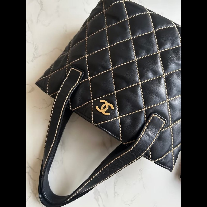 【LA LUNE】稀有中古包 Chanel Vivian黑色皮革托特包 單肩包 側背包 古著包-2